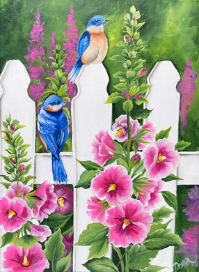 Hollyhocks & Bluebirds on a Picket Fence Downloadable Video Lesson