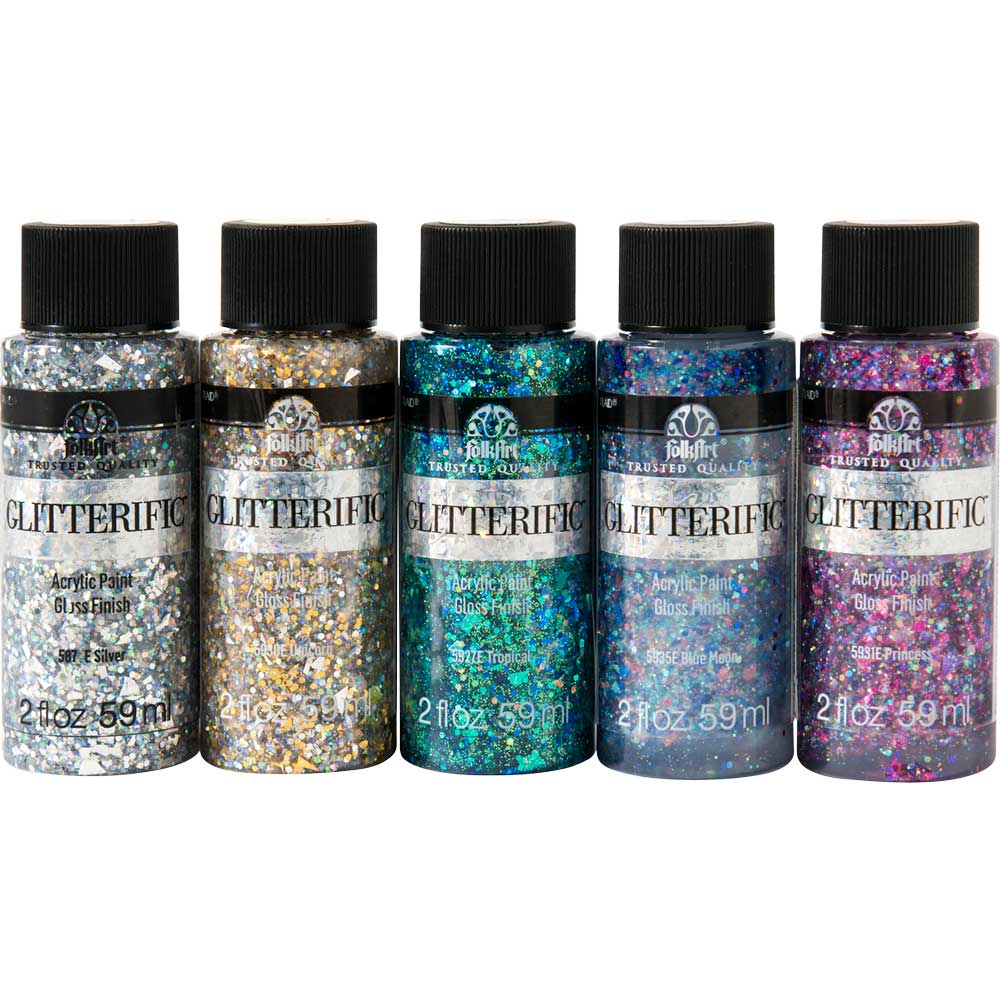 PromoFAGL01 FolkArt Glitterific Glam Basics 5pc 2 oz Paint Set