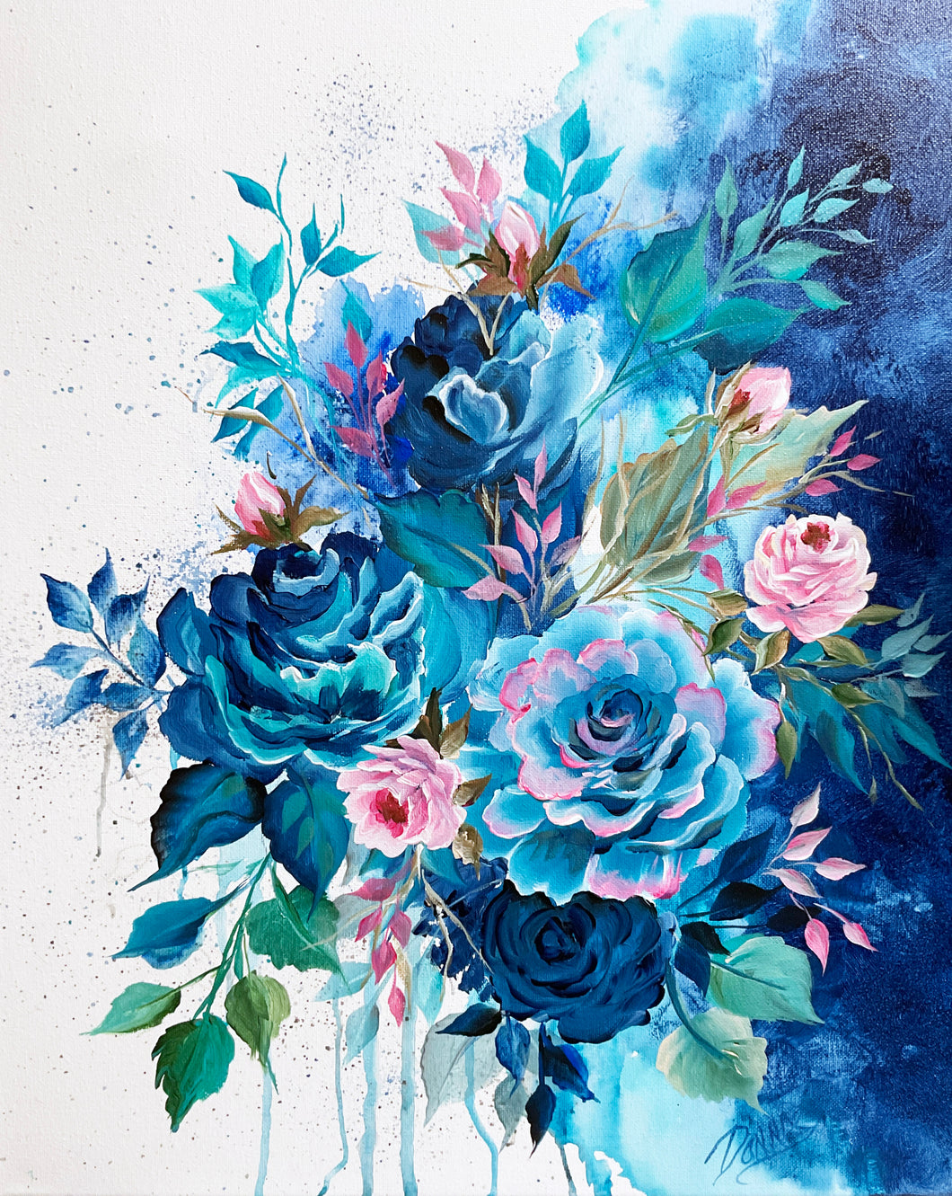 Blue Roses on Watercolor Background Downloadable Video Lesson