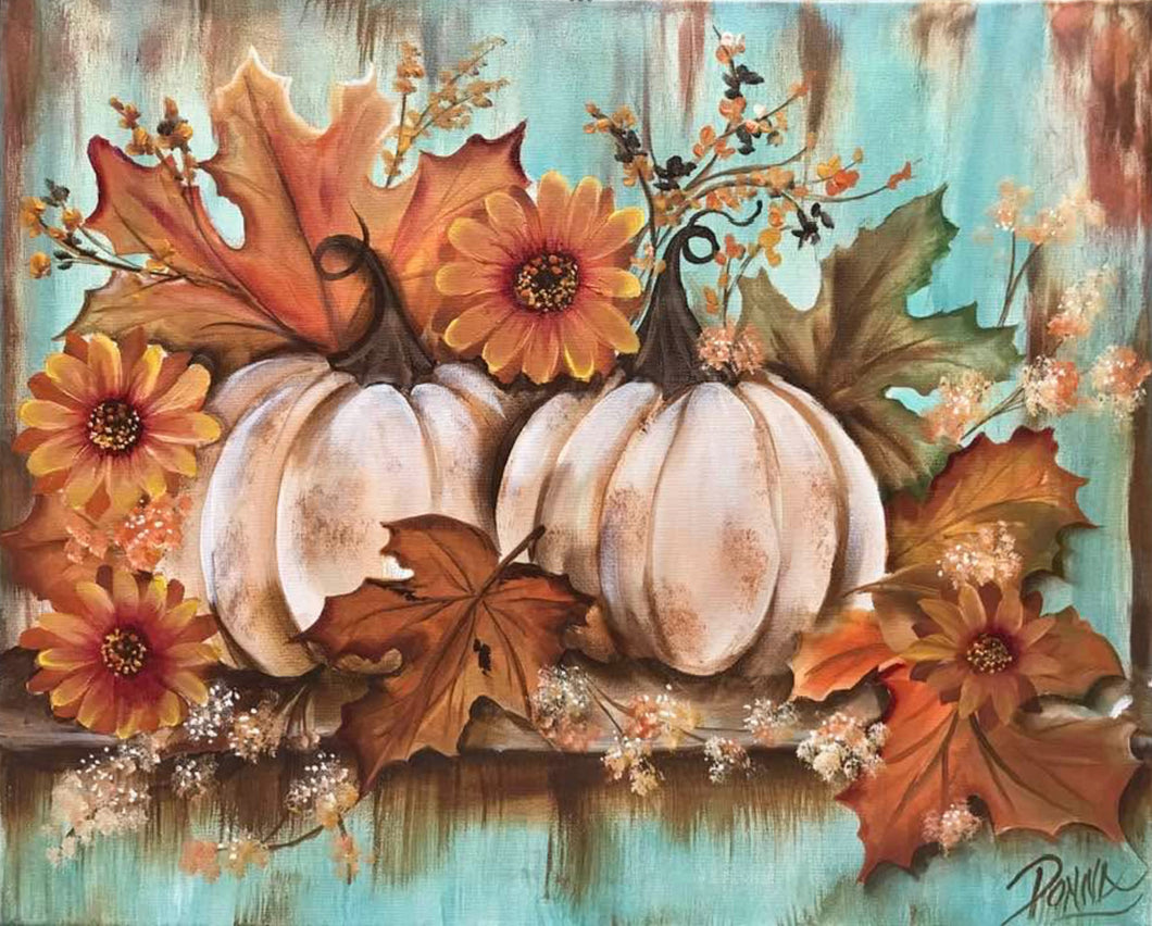 White Pumpkins on Teal Background Downloadable Video Lesson