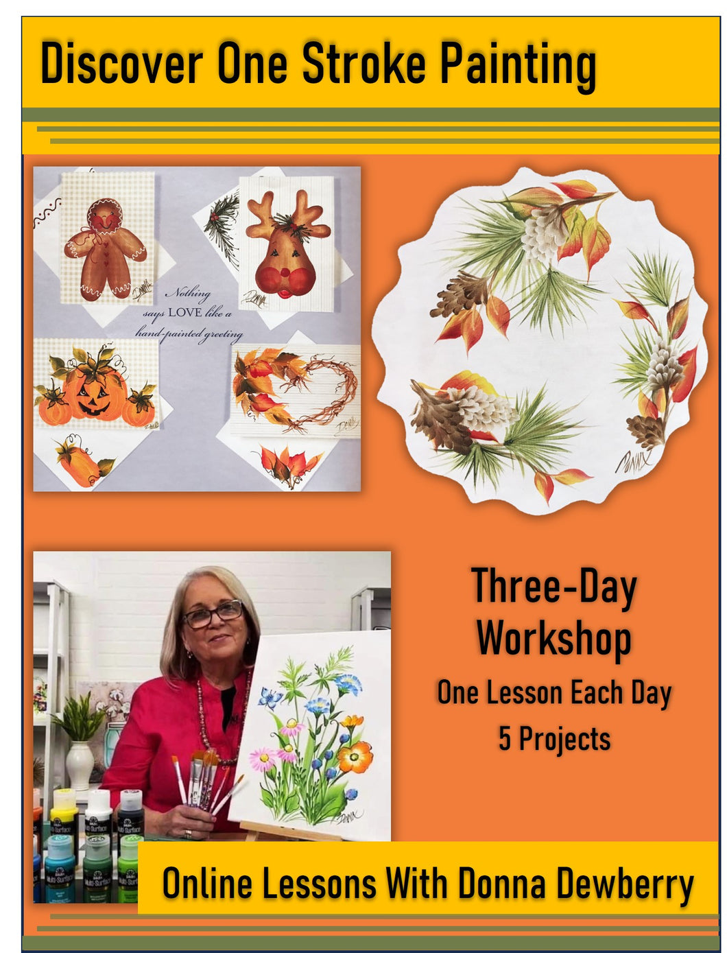 Online Zoom Discover One Stroke Painting Workshop - Fall Holiday Fun