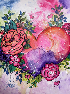 Watercolor Heart and Flowers Downloadable Video Lesson